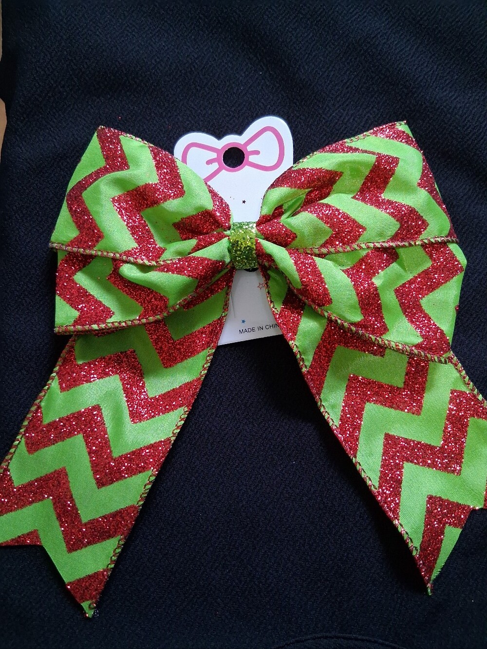 Sparkle Chevron Green & Red Hair Bow for Kids